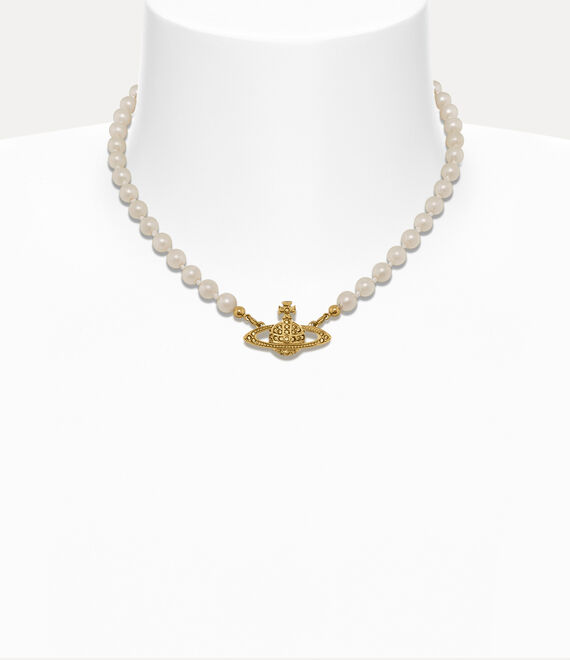 Vivienne Westwood Mini Bas Relief Pearl Choker in GOLD Light Colorado Topaz Pearl